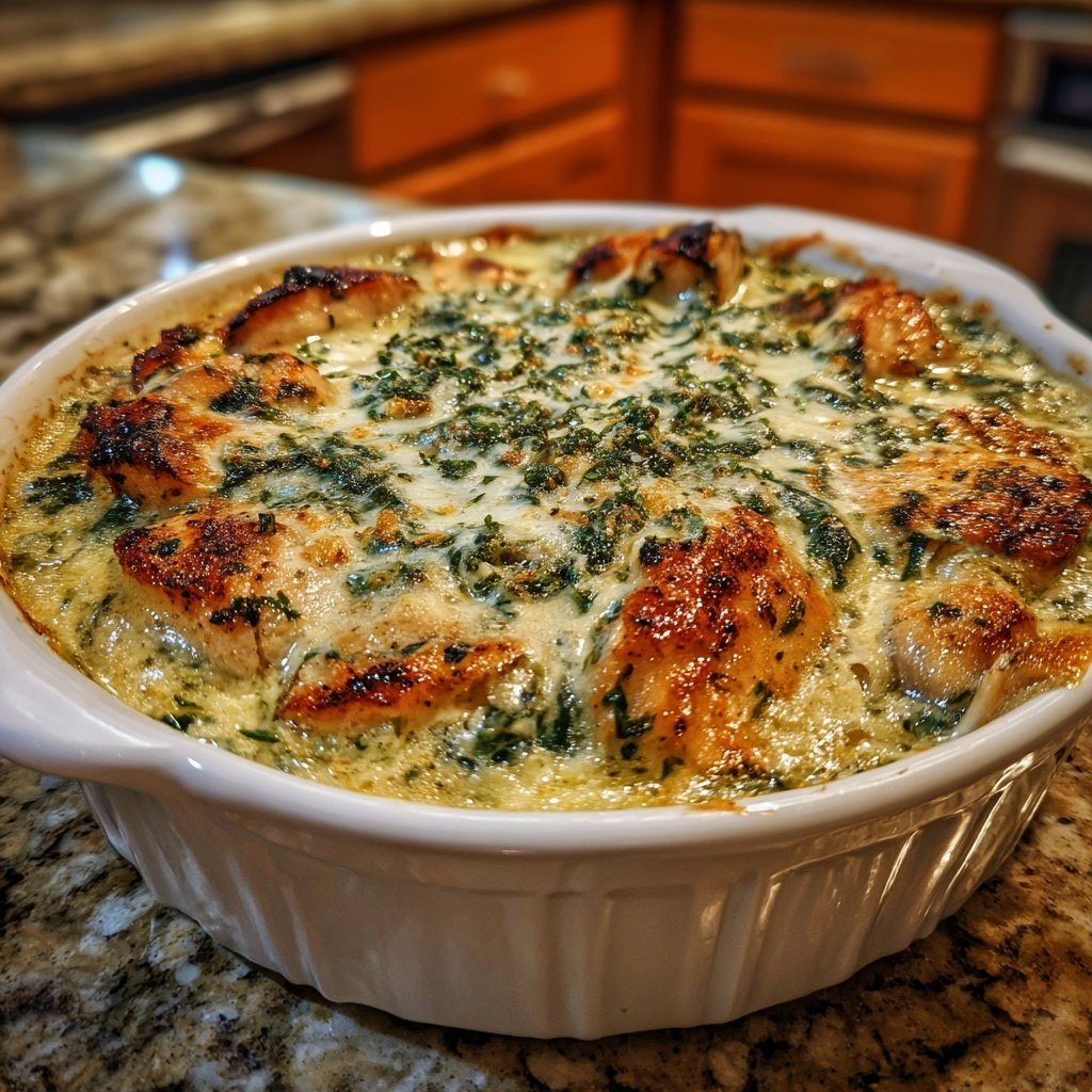 Creamy Spinach Garlic Chicken Bake